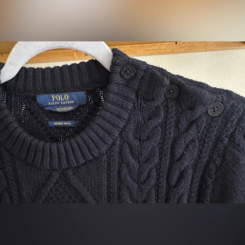 Polo Ralph Lauren Navy Cable Knit Sweater Dress - 100% Merino Wool - size L - Picture 2 of 7